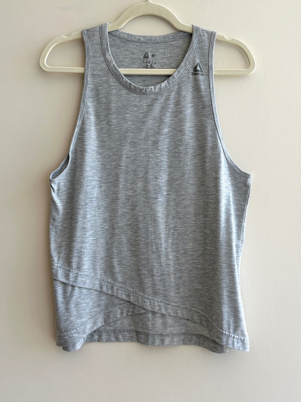 Reebok Women’s Activewear Crisscross Hem Tank Top, Grey, Size Medium